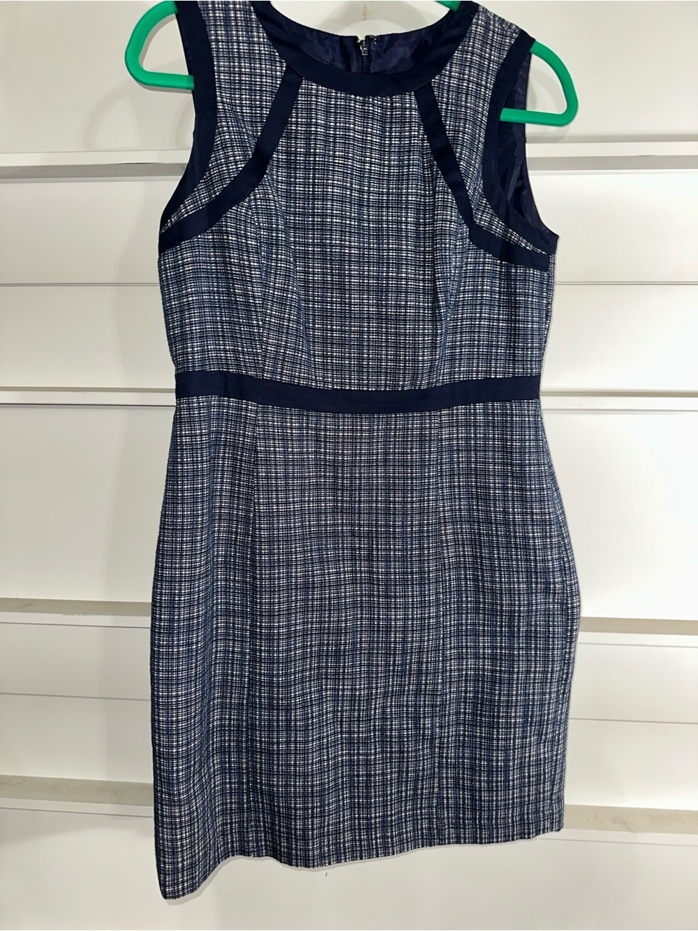 Talbots Petites 8P Navy Tweed Sheath Dress Sleeveless Career Office Lined